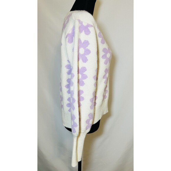 Petal + Pup Remi V-neck Lilac Oversized Flower Floral Retro 70's Sweater S/M - Picture 4 of 10
